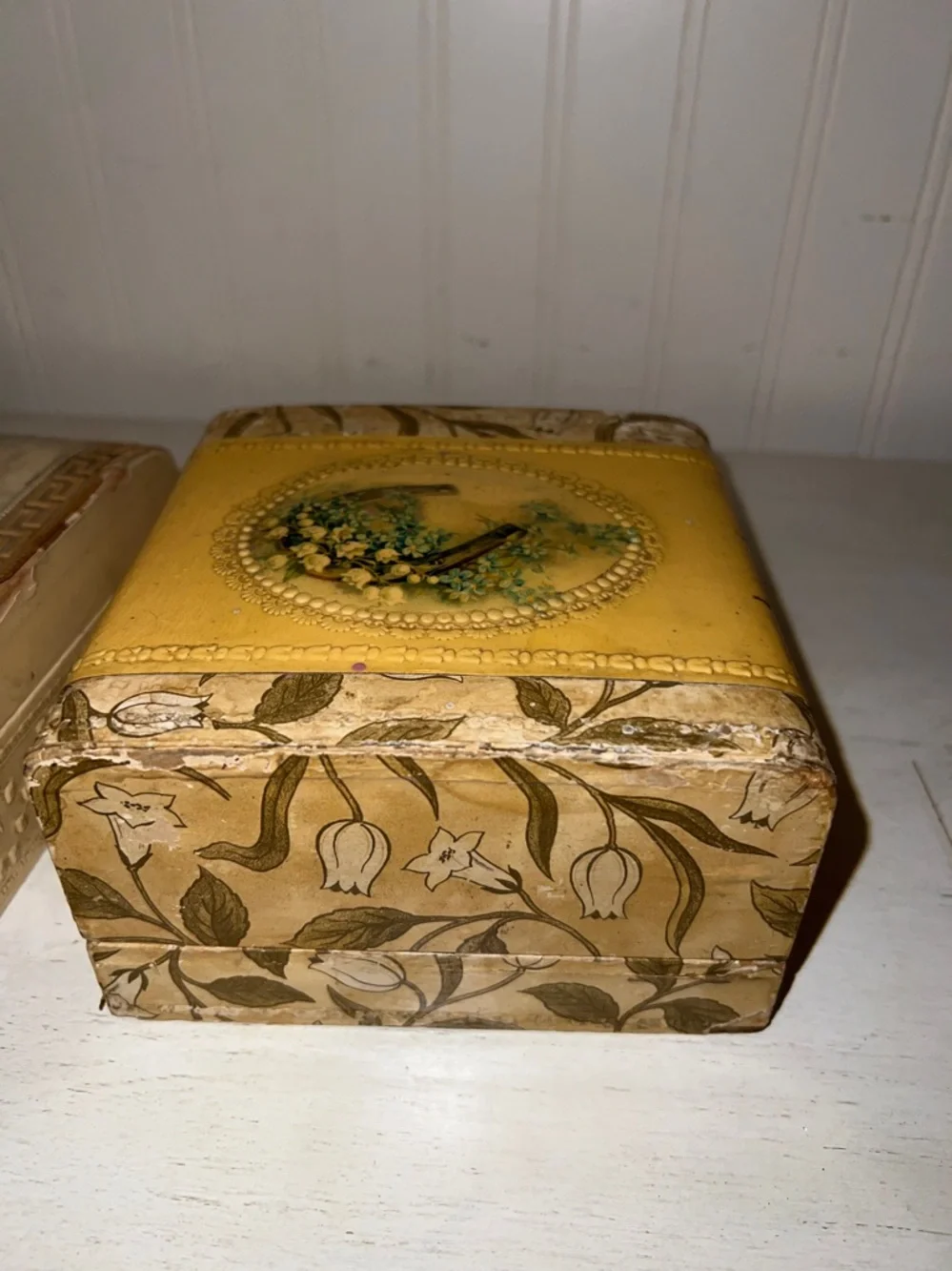 2 Antique Victorian Dresser Vanity celluloid & wood boxes